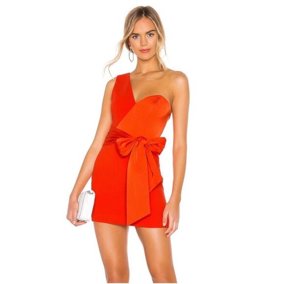 Revolve NBD Jasper Dress size S One Shoulder Sash Tie Belt Formal Wedding Orange - Picture 2 of 14